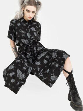 Disturbia Women's Parasite Bugs Short Sleeve Midi Short Dress Black US 12